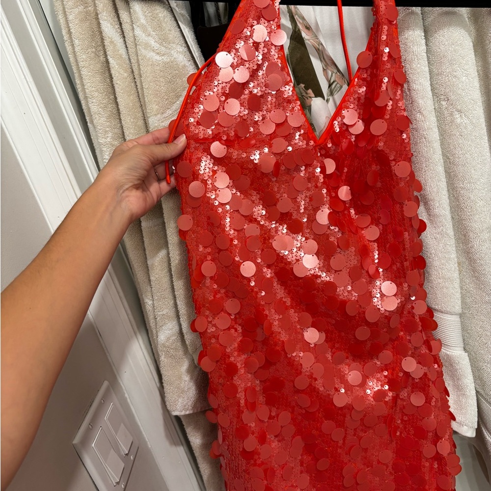 Sequin Orange Mini Dress
